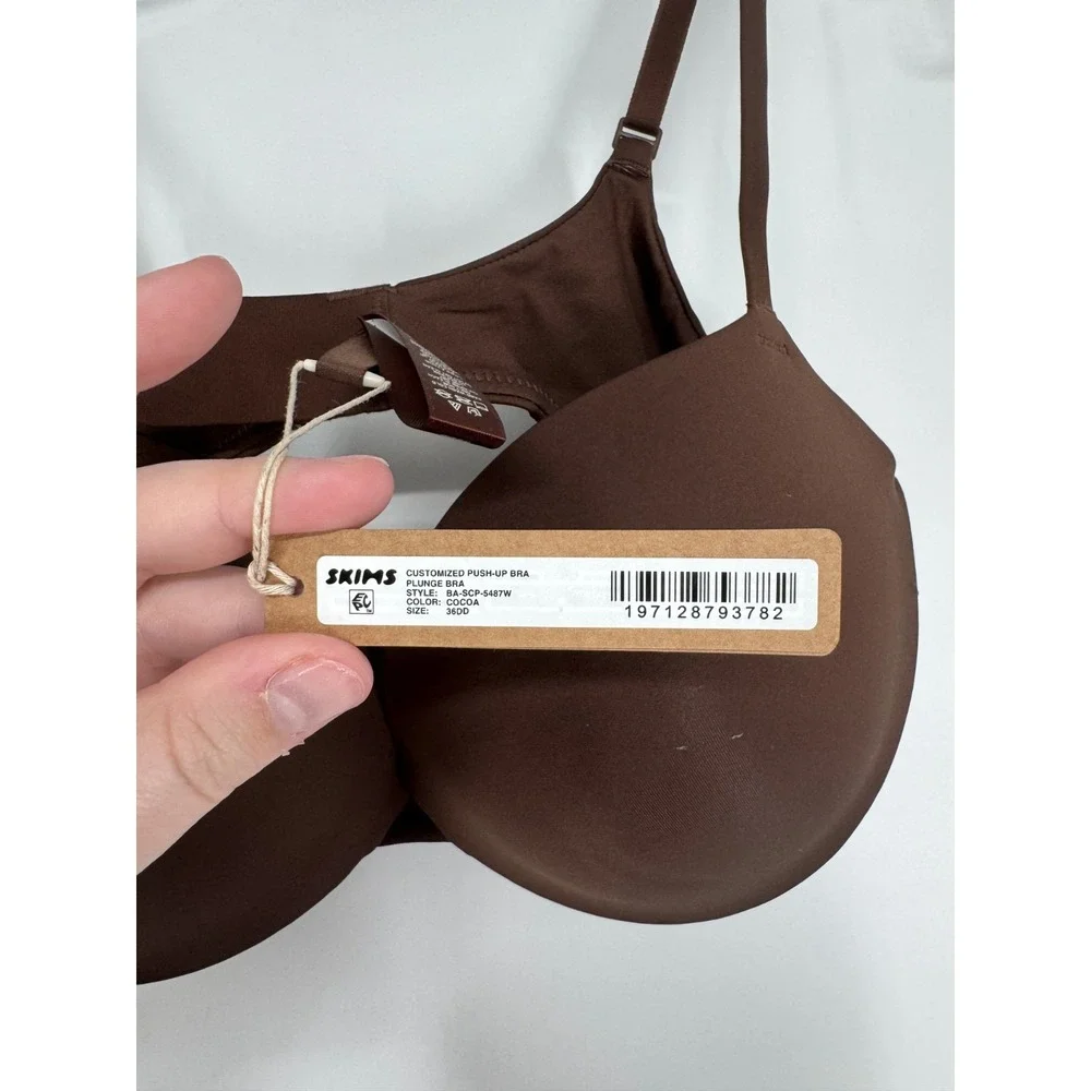 SKIMS Customized Push Up Plunge Bra Womens 36DD Cocoa Brown Padded Underwired